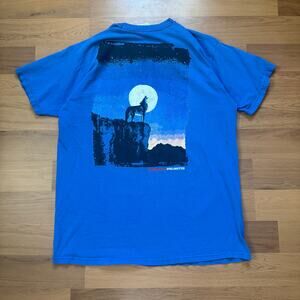 Vintage 90's Marlboro Unlimited Cigarettes Howling Wolf Pocket Tee Shirt Sz XL